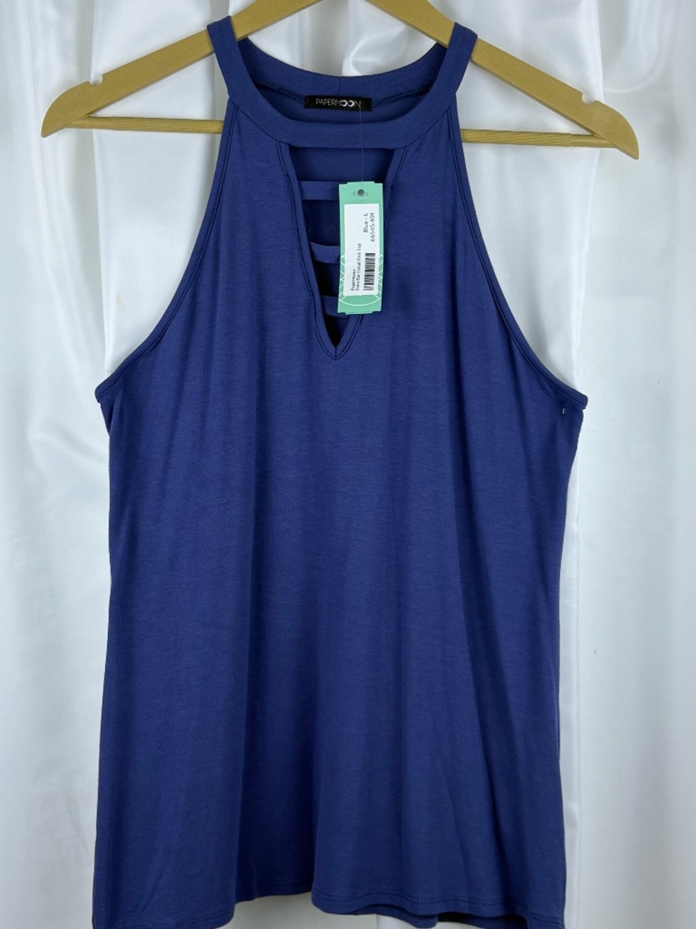 Papermoon Bane Bar Detail Knit Top Blue Size Large NWT Stitch Fix